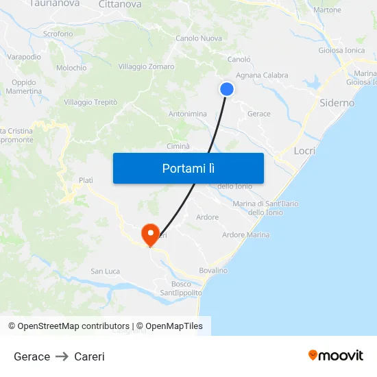 Gerace to Careri map