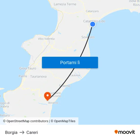 Borgia to Careri map