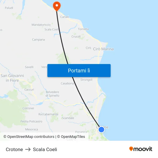 Crotone to Scala Coeli map