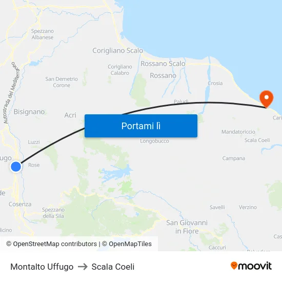 Montalto Uffugo to Scala Coeli map