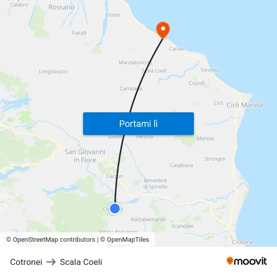 Cotronei to Scala Coeli map