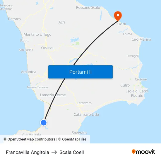 Francavilla Angitola to Scala Coeli map