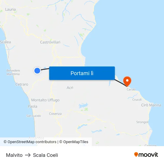 Malvito to Scala Coeli map