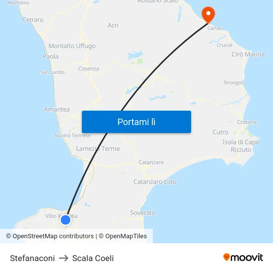 Stefanaconi to Scala Coeli map