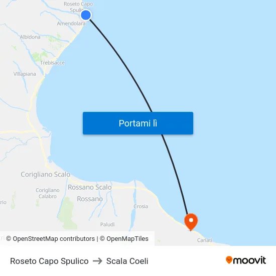 Roseto Capo Spulico to Scala Coeli map