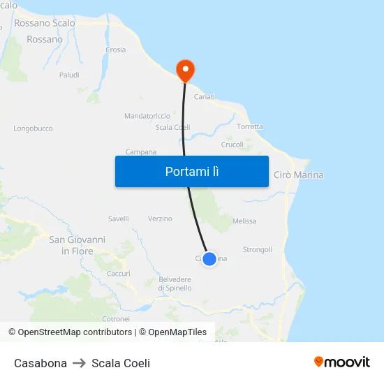 Casabona to Scala Coeli map