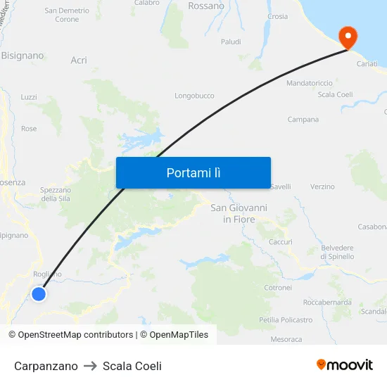 Carpanzano to Scala Coeli map