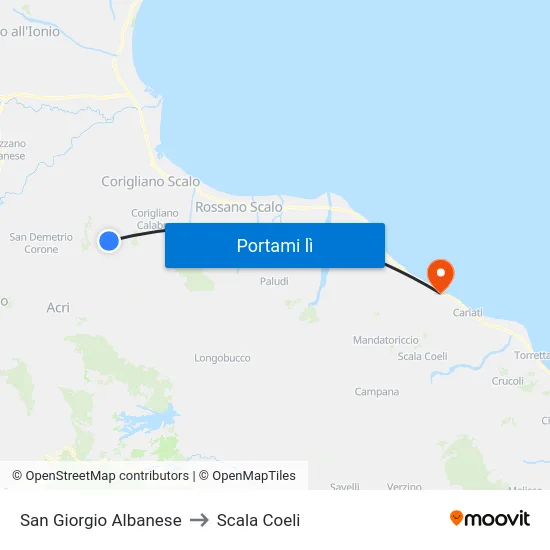 San Giorgio Albanese to Scala Coeli map