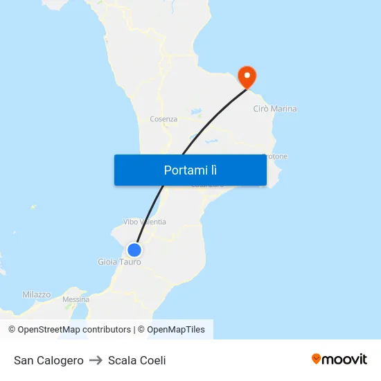 San Calogero to Scala Coeli map
