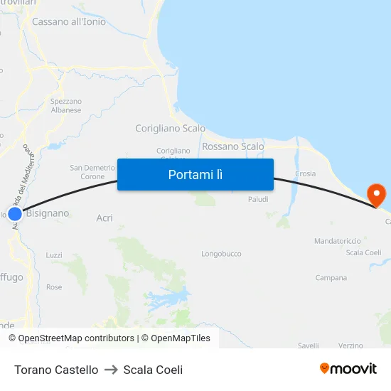 Torano Castello to Scala Coeli map