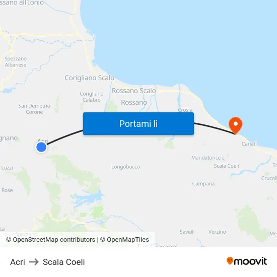 Acri to Scala Coeli map
