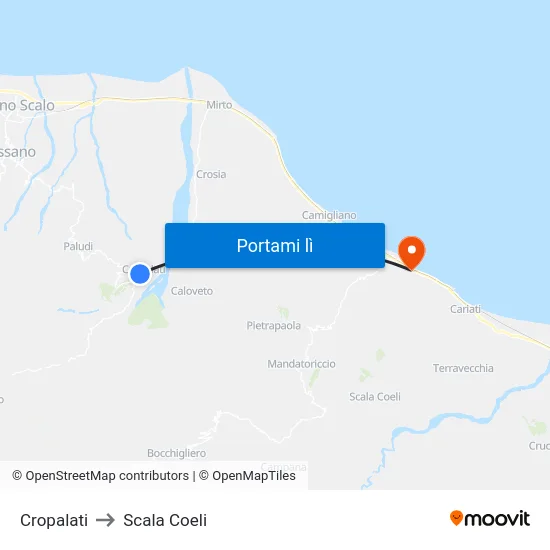 Cropalati to Scala Coeli map