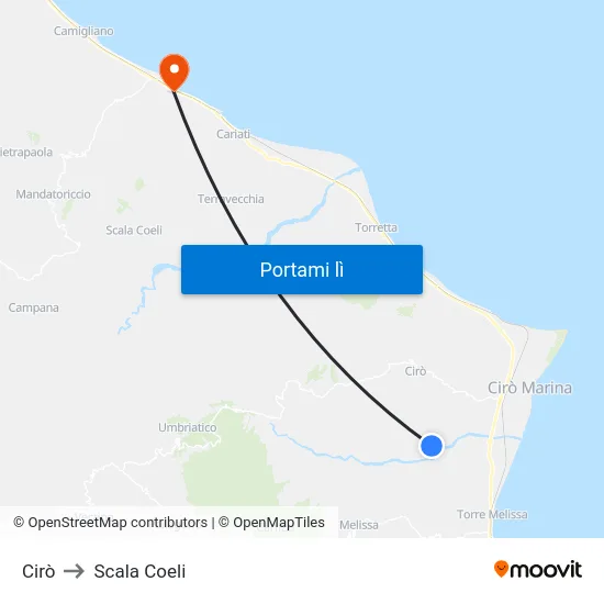 Cirò to Scala Coeli map