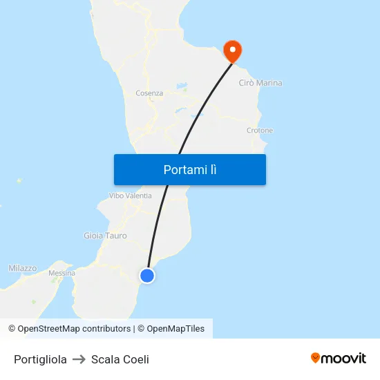 Portigliola to Scala Coeli map