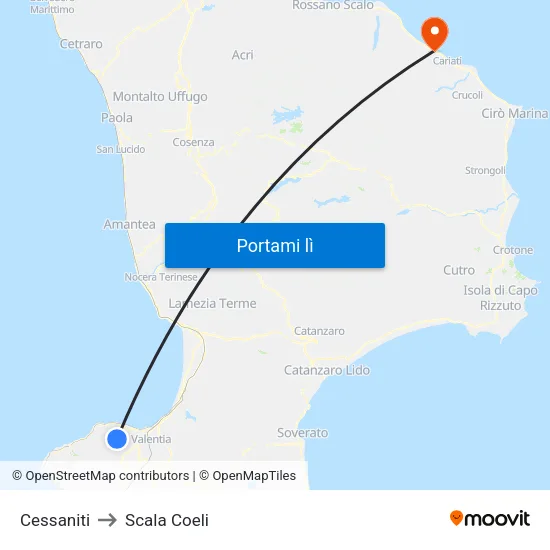 Cessaniti to Scala Coeli map