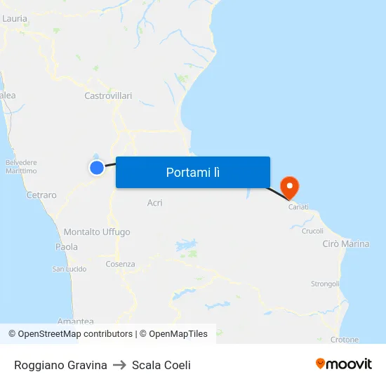Roggiano Gravina to Scala Coeli map