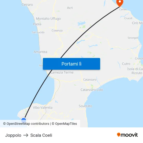 Joppolo to Scala Coeli map