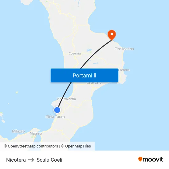 Nicotera to Scala Coeli map
