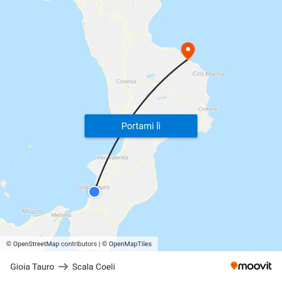 Gioia Tauro to Scala Coeli map