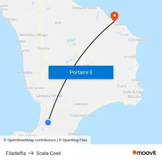 Filadelfia to Scala Coeli map