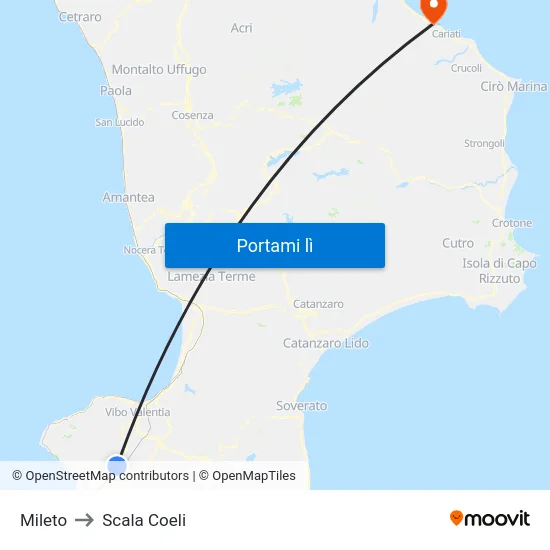 Mileto to Scala Coeli map