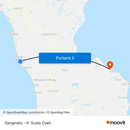 Sangineto to Scala Coeli map