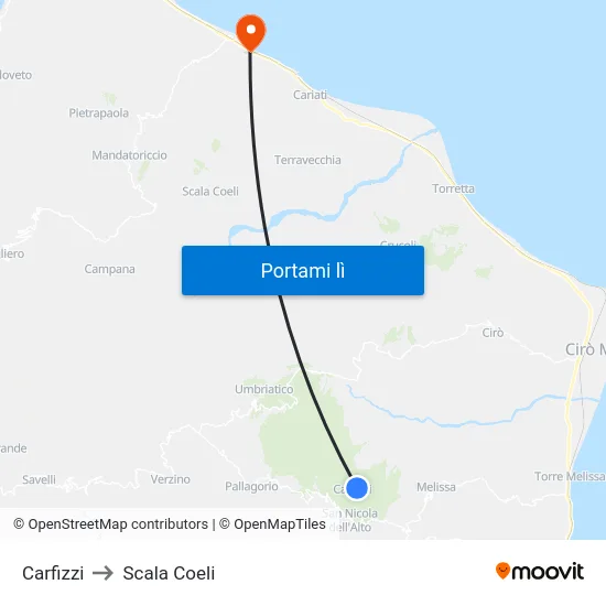 Carfizzi to Scala Coeli map