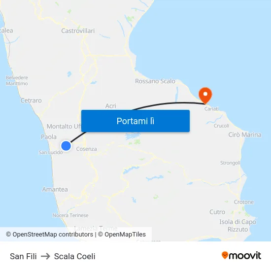 San Fili to Scala Coeli map