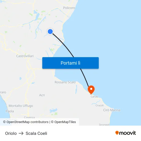 Oriolo to Scala Coeli map