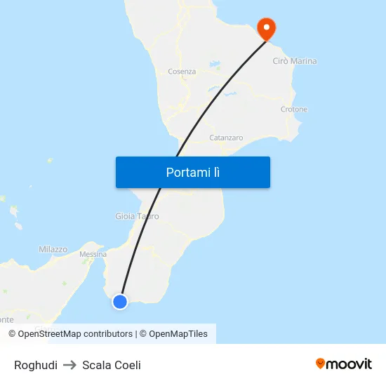 Roghudi to Scala Coeli map