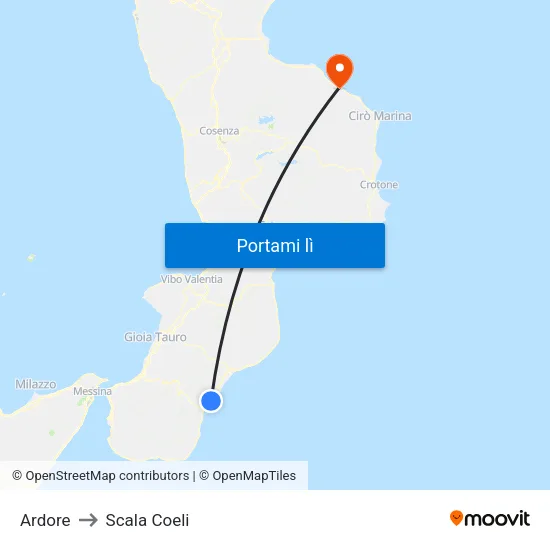 Ardore to Scala Coeli map