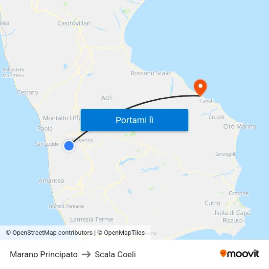 Marano Principato to Scala Coeli map