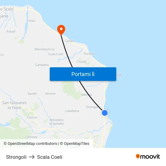 Strongoli to Scala Coeli map