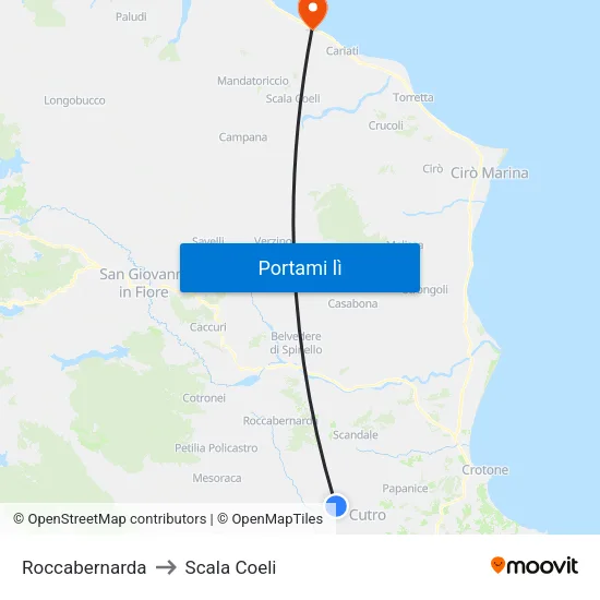 Roccabernarda to Scala Coeli map