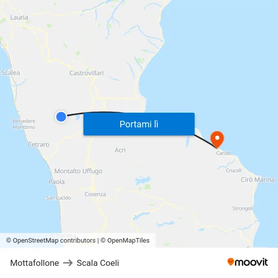 Mottafollone to Scala Coeli map