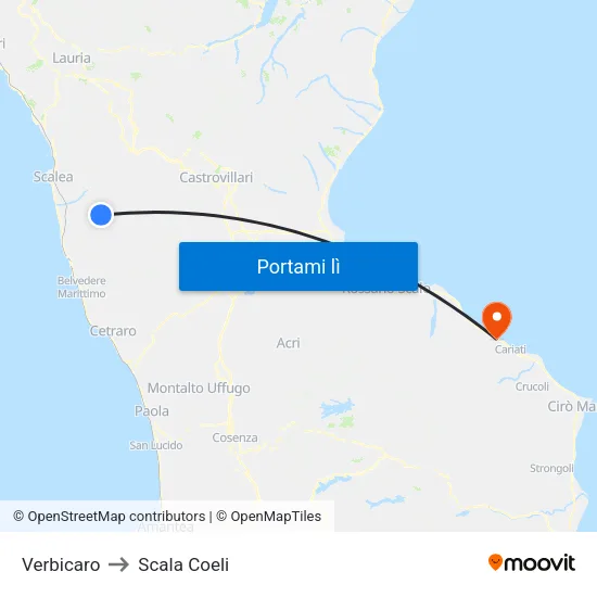 Verbicaro to Scala Coeli map