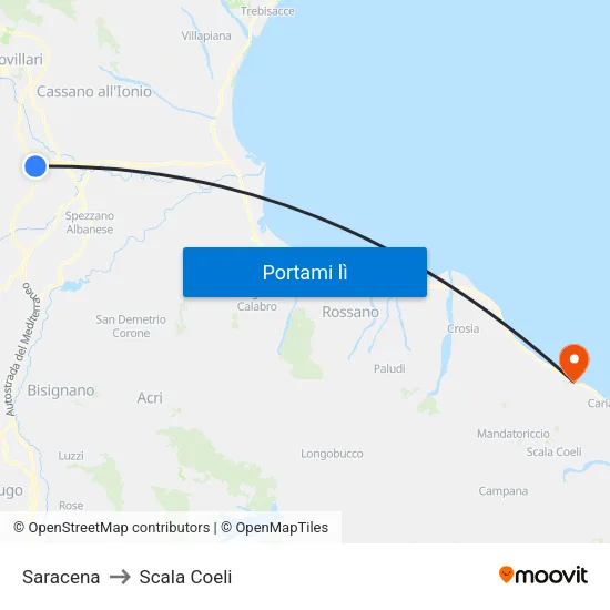 Saracena to Scala Coeli map