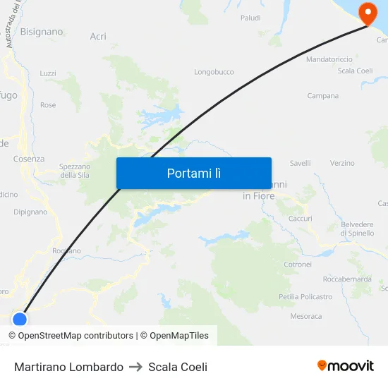 Martirano Lombardo to Scala Coeli map