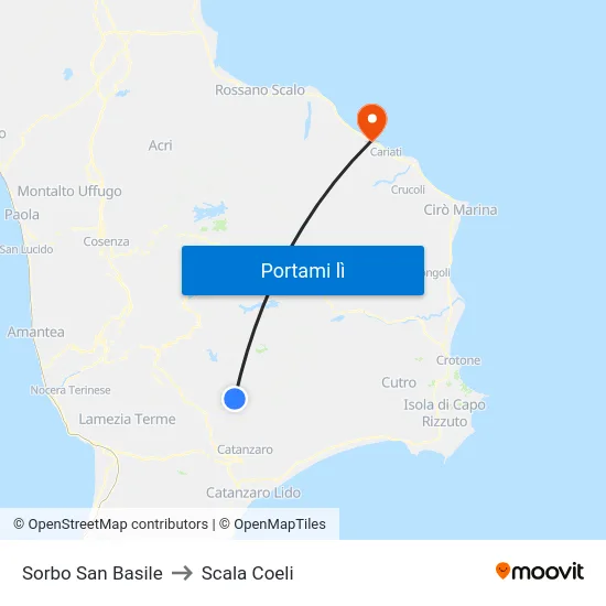 Sorbo San Basile to Scala Coeli map