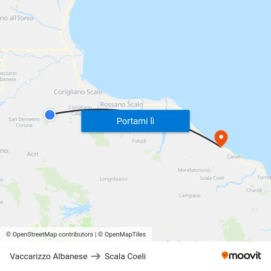 Vaccarizzo Albanese to Scala Coeli map