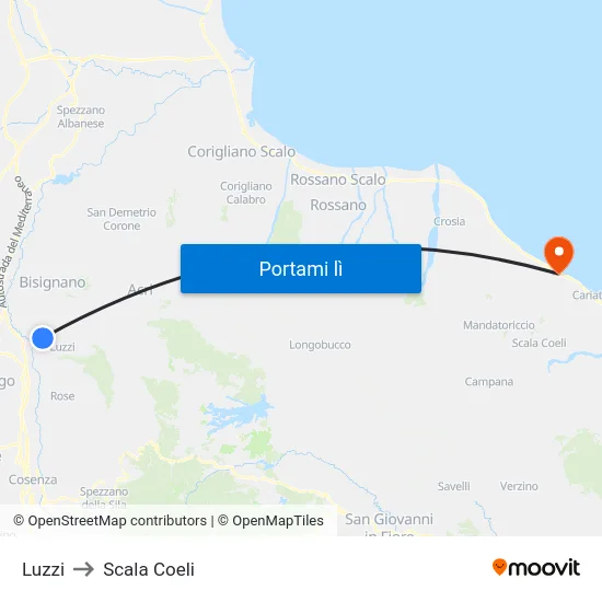 Luzzi to Scala Coeli map