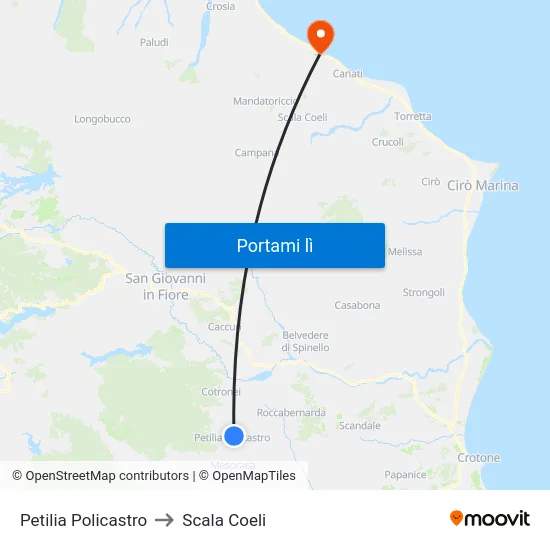 Petilia Policastro to Scala Coeli map