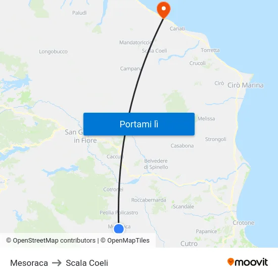 Mesoraca to Scala Coeli map
