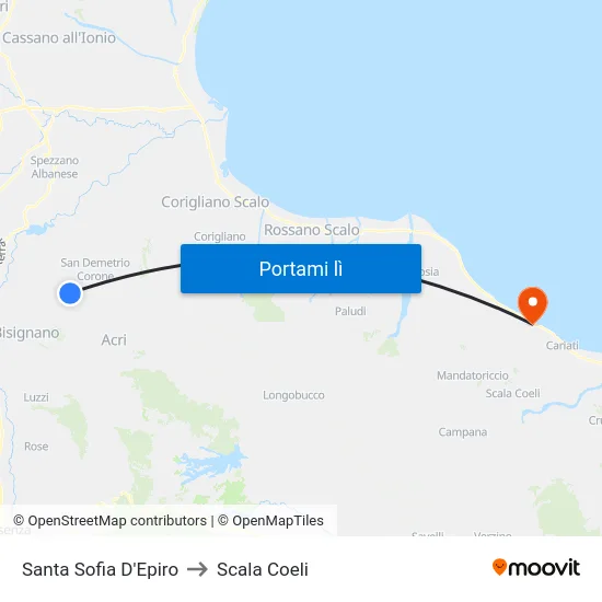 Santa Sofia D'Epiro to Scala Coeli map