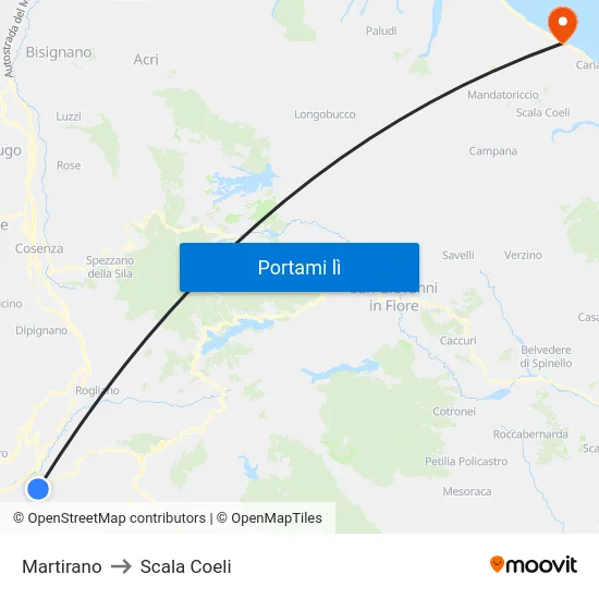 Martirano to Scala Coeli map