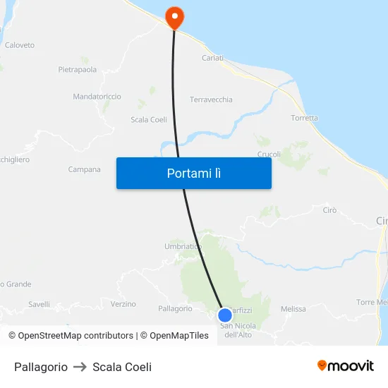Pallagorio to Scala Coeli map