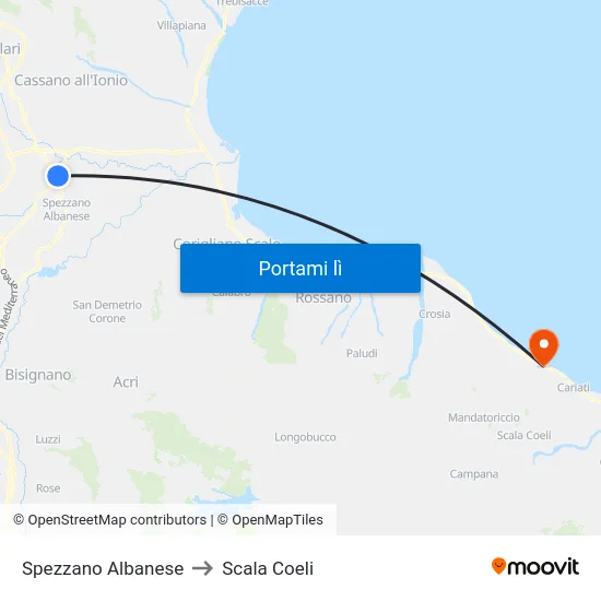 Spezzano Albanese to Scala Coeli map