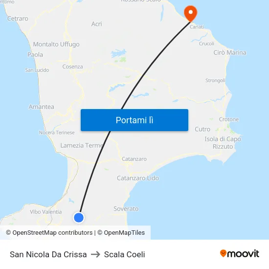 San Nicola Da Crissa to Scala Coeli map