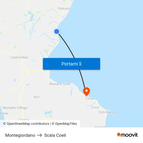 Montegiordano to Scala Coeli map