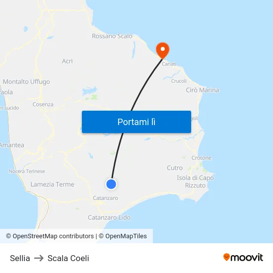 Sellia to Scala Coeli map